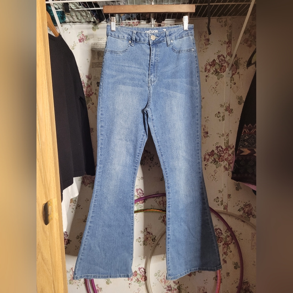 Refuge Austin Jean High Rise Flare Womens Size 7 Blue Denim Light